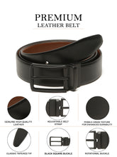 Load image into Gallery viewer, Teakwood Men's Premium Genuine Leather 2-in-1 Reversible Belt | Black &amp; Brown Crosshatch Textured Finish | Matte Black Vector Pin Buckle | Adjustable 35 mm Dress Belt for Formal, Casual, Office &amp; Business Wear

