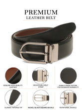Load image into Gallery viewer, Teakwood Men's Premium Genuine Leather 2-in-1 Reversible Belt | Black &amp; Brown Crosshatch Textured Leather | Nickal Black Rectangular Pin Buckle | Adjustable 35 mm Dress Belt for Formal, Casual, Office &amp; Business Wear
