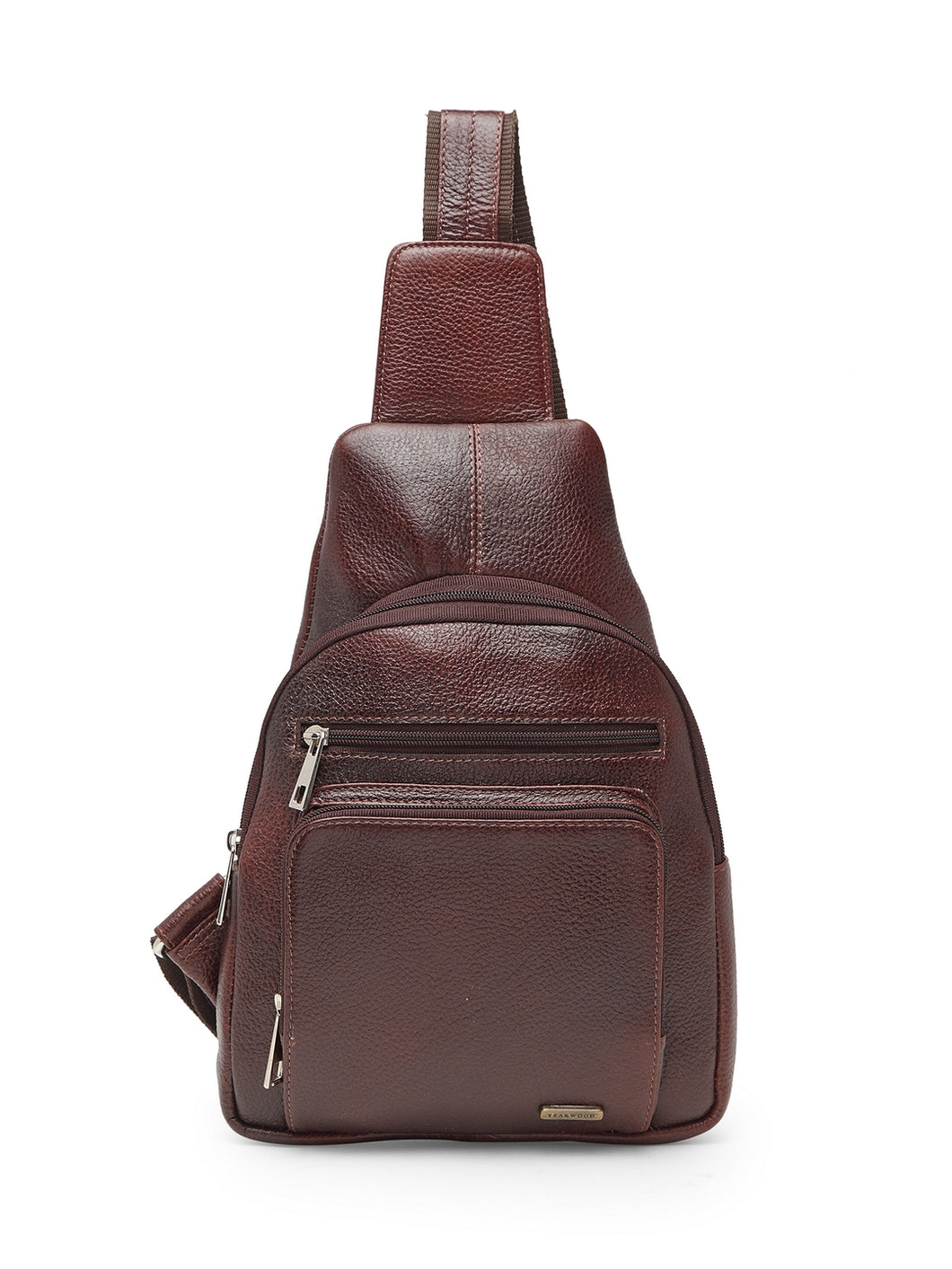 Teakwood Genuine Leather Cross Body Sling Messenger Bag || Lightweight Backpack Chest Shoulder Bags for Travelling, Hiking, Cycling (Dark Brown)