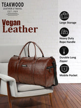 Load image into Gallery viewer, Teakwood Leathers Unisex Vegan Leather Travel Duffel Bag | 50L Large Capacity | Croco Textured Weekender Bag | Dual Carry Handles &amp; Detachable Shoulder Strap | Overnight, Gym &amp; Business Travel Bag
