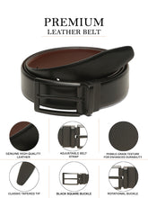 Load image into Gallery viewer, Teakwood Men's Premium Genuine Leather 2-in-1 Reversible Belt | Black &amp; Brown Natural Grain Leather Finish |Matte Black Classic Tapered Pin Buckle | Adjustable 35 mm Dress Belt for Formal, Casual, Office &amp; Business Wear
