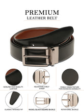 Load image into Gallery viewer, Teakwood Men's Premium Genuine Leather 2-in-1 Reversible Belt | Black &amp; Brown Fine Leather Finish | Nickel Black Refined Slim Frame Pin Buckle | Adjustable 35 mm Dress Belt for Formal, Casual, Office &amp; Business Wear
