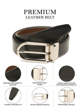 Load image into Gallery viewer, Teakwood Men's Premium Genuine Leather 2-in-1 Reversible Belt | Black &amp; Brown Crosshatch Textured Leather | Silver  Rectangular Pin Buckle | Adjustable 35 mm Dress Belt for Formal, Casual, Office &amp; Business Wear

