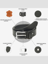 Load image into Gallery viewer, Men’s Genuine Leather Belt, Pebble Grain Texture, Pin Buckle, Rugged Casual Wear, Black
