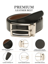 Load image into Gallery viewer, Teakwood Men's Premium Genuine Leather 2-in-1 Reversible Belt | Black &amp; Brown Pebble Grain Leather Finish | Silver Refined Slim Frame Pin Buckle | Adjustable 35 mm Dress Belt for Formal, Casual, Office &amp; Business Wear
