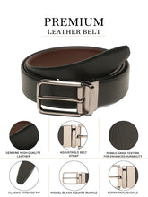 Load image into Gallery viewer, Teakwood Men's Premium Genuine Leather 2-in-1 Reversible Belt | Black &amp; Brown Natural Grain Leather Finish |Nickle Black Radius Pin Buckle | Adjustable 35 mm Dress Belt for Formal, Casual, Office &amp; Business Wear
