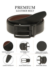 Load image into Gallery viewer, Teakwood Men's Premium Genuine Leather 2-in-1 Reversible Belt | Black &amp; Brown Natural Grain Leather Finish |Matte Black Linear Edge Pin Buckle | Adjustable 35 mm Dress Belt for Formal, Casual, Office &amp; Business Wear
