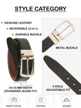 Load image into Gallery viewer, Teakwood Men's Premium Genuine Leather 2-in-1 Reversible Belt | Black &amp; Brown Crosshatch Textured Finish | Silver  Classic Curved Pin Buckle | Adjustable 35 mm Dress Belt for Formal, Casual, Office &amp; Business Wear
