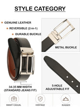 Load image into Gallery viewer, Teakwood Men's Premium Genuine Leather 2-in-1 Reversible Belt |  Black &amp; Brown Fine Leather Finish |  Silver   Rounded Rectangular Pin Buckle | Adjustable 35 mm Dress Belt for Formal, Casual, Office &amp; Business Wear
