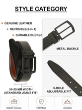 Load image into Gallery viewer, Teakwood Men's Premium Genuine Leather 2-in-1 Reversible Belt | Black &amp; Brown Crosshatch Textured Finish | Matte Black Classic Curved Pin Buckle | Adjustable 35 mm Dress Belt for Formal, Casual, Office &amp; Business Wear
