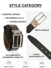 Load image into Gallery viewer, Teakwood Men's Premium Genuine Leather 2-in-1 Reversible Belt | Black &amp; Brown Pebble Grain Leather Finish | Nickel Black Linear Edge Pin Buckle | Adjustable 35 mm Dress Belt for Formal, Casual, Office &amp; Business Wear
