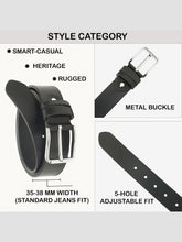 Load image into Gallery viewer, Men’s Genuine Leather Belt, Pebble Grain Texture, Pin Buckle, Rugged Casual Wear, Black
