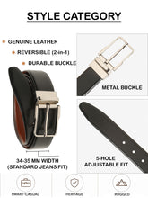 Load image into Gallery viewer, Teakwood Men's Premium Genuine Leather 2-in-1 Reversible Belt | Black &amp; Brown Natural Grain Leather Finish /Silver  Classic Angular Pin Buckle | Adjustable 35 mm Dress Belt for Formal, Casual, Office &amp; Business Wear
