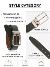 Load image into Gallery viewer, Teakwood Men's Premium Genuine Leather 2-in-1 Reversible Belt | Black &amp; Brown Crosshatch Textured Finish | Nickle Black Radius Pin Buckle | Adjustable 35 mm Dress Belt for Formal, Casual, Office &amp; Business Wear
