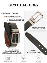 Load image into Gallery viewer, Teakwood Men's Premium Genuine Leather 2-in-1 Reversible Belt | Black &amp; Brown Natural Grain Leather Finish |Nickel Black Classic Tapered Pin Buckle | Adjustable 35 mm Dress Belt for Formal, Casual, Office &amp; Business Wear

