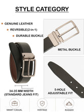 Load image into Gallery viewer, Teakwood Men's Premium Genuine Leather 2-in-1 Reversible Belt | Black &amp; Brown Natural Grain Leather Finish |Nickle Black Vector Pin Buckle | Adjustable 35 mm Dress Belt for Formal, Casual, Office &amp; Business Wear
