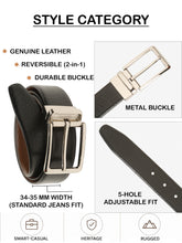 Load image into Gallery viewer, Teakwood Men's Premium Genuine Leather 2-in-1 Reversible Belt | Black &amp; Brown Pebble Grain Leather Finish | Silver Linear Pin Buckle | Adjustable 35 mm Dress Belt for Formal, Casual, Office &amp; Business Wear
