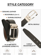 Load image into Gallery viewer, Teakwood Men's Premium Genuine Leather 2-in-1 Reversible Belt | Black &amp; Brown Pebble Grain Leather Finish | Silver Radius Pin Buckle | Adjustable 35 mm Dress Belt for Formal, Casual, Office &amp; Business Wear
