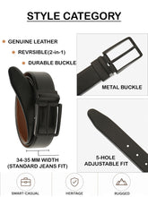 Load image into Gallery viewer, Teakwood Men's Premium Genuine Leather 2-in-1 Reversible Belt | Black &amp; Brown Crosshatch Textured Finish | Matte Black Linear Edge Pin Buckle | Adjustable 35 mm Dress Belt for Formal, Casual, Office &amp; Business Wear
