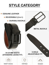 Load image into Gallery viewer, Teakwood Men's Premium Genuine Leather 2-in-1 Reversible Belt | Black &amp; Brown Fine Leather Finish | Matte Black Radius Pin Buckle | Adjustable 35 mm Dress Belt for Formal, Casual, Office &amp; Business Wear
