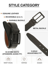 Load image into Gallery viewer, Teakwood Men's Premium Genuine Leather 2-in-1 Reversible Belt | Black &amp; Brown Crosshatch Textured Finish | Matte Black Linear Pin Buckle | Adjustable 35 mm Dress Belt for Formal, Casual, Office &amp; Business Wear
