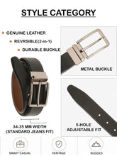 Load image into Gallery viewer, Teakwood Men's Premium Genuine Leather 2-in-1 Reversible Belt | Black &amp; Brown Crosshatch Textured Leather | Nickal Black Rectangular Pin Buckle | Adjustable 35 mm Dress Belt for Formal, Casual, Office &amp; Business Wear
