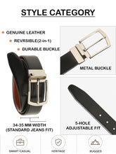 Load image into Gallery viewer, Teakwood Men's Premium Genuine Leather 2-in-1 Reversible Belt | Black &amp; Brown Crosshatch Textured Finish | Silver  Classic Curved Pin Buckle | Adjustable 35 mm Dress Belt for Formal, Casual, Office &amp; Business Wear
