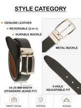 Load image into Gallery viewer, Teakwood Men's Premium Genuine Leather 2-in-1 Reversible Belt | Black &amp; Brown Crosshatch Textured Finish | Silver Contour Pin Buckle | Adjustable 35 mm Dress Belt for Formal, Casual, Office &amp; Business Wear
