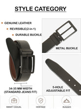 Load image into Gallery viewer, Teakwood Men's Premium Genuine Leather 2-in-1 Reversible Belt | Black &amp; Brown Natural Grain Leather Finish |Matte Black Linear Edge Pin Buckle | Adjustable 35 mm Dress Belt for Formal, Casual, Office &amp; Business Wear
