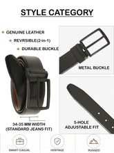 Load image into Gallery viewer, Teakwood Men's Premium Genuine Leather 2-in-1 Reversible Belt | Black &amp; Brown Pebble Grain Leather Finish | Matte Black Vector Pin Buckle | Adjustable 35 mm Dress Belt for Formal, Casual, Office &amp; Business Wear

