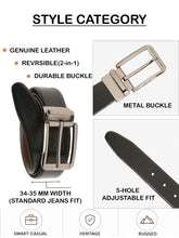 Load image into Gallery viewer, Teakwood Men's Premium Genuine Leather 2-in-1 Reversible Belt | Black &amp; Brown Natural Grain Leather Finish | Nickel Black Classic Edge Pin Buckle | Adjustable 35 mm Dress Belt for Formal, Casual, Office &amp; Business Wear

