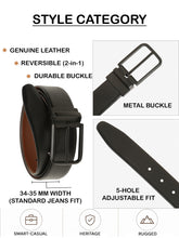 Load image into Gallery viewer, Teakwood Men's Premium Genuine Leather 2-in-1 Reversible Belt | Black &amp; Brown Crosshatch Textured Finish | Matte Black Radius Pin Buckle | Adjustable 35 mm Dress Belt for Formal, Casual, Office &amp; Business Wear
