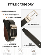 Load image into Gallery viewer, Teakwood Men's Premium Genuine Leather 2-in-1 Reversible Belt | Black &amp; Brown Natural Grain Leather Finish |Silver  Classic Tapered Pin Buckle | Adjustable 35 mm Dress Belt for Formal, Casual, Office &amp; Business Wear
