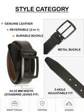 Load image into Gallery viewer, Teakwood Men's Premium Genuine Leather 2-in-1 Reversible Belt | Black &amp; Brown Crosshatch Textured Finish | Matte Black Contour Pin Buckle | Adjustable 35 mm Dress Belt for Formal, Casual, Office &amp; Business Wear
