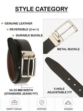 Load image into Gallery viewer, Teakwood Men's Premium Genuine Leather 2-in-1 Reversible Belt | Black &amp; Brown Natural Grain Leather Finish |Silver Refined Slim Frame Pin Buckle | Adjustable 35 mm Dress Belt for Formal, Casual, Office &amp; Business Wear
