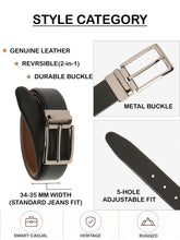 Load image into Gallery viewer, Teakwood Men's Premium Genuine Leather 2-in-1 Reversible Belt | Black &amp; Brown Crosshatch Textured Finish | Nickle Black Linear Pin Buckle | Adjustable 35 mm Dress Belt for Formal, Casual, Office &amp; Business Wear
