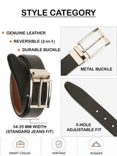 Load image into Gallery viewer, Teakwood Men's Premium Genuine Leather 2-in-1 Reversible Belt | Black &amp; Brown Crosshatch Textured Leather | Silver Rectangular Pin Buckle | Adjustable 35 mm Dress Belt for Formal, Casual, Office &amp; Business Wear
