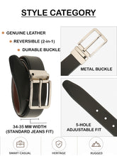 Load image into Gallery viewer, Teakwood Men's Premium Genuine Leather 2-in-1 Reversible Belt | Black &amp; Brown Dual-Sided Natural Grain Leather | Silver Rectangular Buckle | 35 mm Adjustable Belt for Formal, Casual &amp; Office Wear
