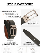 Load image into Gallery viewer, Teakwood Men's Premium Genuine Leather 2-in-1 Reversible Belt | Black &amp; Brown Fine Leather Finish | Nickel Black Refined Slim Frame Pin Buckle | Adjustable 35 mm Dress Belt for Formal, Casual, Office &amp; Business Wear
