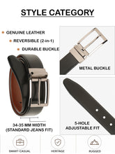 Load image into Gallery viewer, Teakwood Men's Premium Genuine Leather 2-in-1 Reversible Belt | Black &amp; Brown Crosshatch Textured Finish | Nickle Black Classic Curved Pin Buckle | Adjustable 35 mm Dress Belt for Formal, Casual, Office &amp; Business Wear
