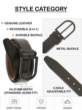 Load image into Gallery viewer, Teakwood Men's Premium Genuine Leather 2-in-1 Reversible Belt | Black &amp; Brown Crosshatch Textured Leather | Black Rectangular Pin Buckle | Adjustable 35 mm Dress Belt for Formal, Casual, Office &amp; Business Wear
