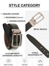 Load image into Gallery viewer, Teakwood Men's Premium Genuine Leather 2-in-1 Reversible Belt | Black &amp; Brown Natural Grain Leather Finish |Nickel Black Classic Tapered Pin Buckle | Adjustable 35 mm Dress Belt for Formal, Casual, Office &amp; Business Wear
