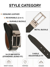 Load image into Gallery viewer, Teakwood Men's Premium Genuine Leather 2-in-1 Reversible Belt | Black &amp; Brown Crosshatch Textured Leather | Nickal Black Rectangular Pin Buckle | Adjustable 35 mm Dress Belt for Formal, Casual, Office &amp; Business Wear
