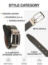 Load image into Gallery viewer, Teakwood Men's Premium Genuine Leather 2-in-1 Reversible Belt | Black &amp; Brown Crosshatch Textured Finish | Nickle Black Contour Pin Buckle | Adjustable 35 mm Dress Belt for Formal, Casual, Office &amp; Business Wear

