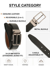 Load image into Gallery viewer, Teakwood Men's Premium Genuine Leather 2-in-1 Reversible Belt | Black &amp; Brown Crosshatch Textured Finish | Nickle Black Linear Edge Pin Buckle | Adjustable 35 mm Dress Belt for Formal, Casual, Office &amp; Business Wear
