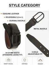 Load image into Gallery viewer, Teakwood Men's Premium Genuine Leather 2-in-1 Reversible Belt | Black &amp; Brown Crosshatch Textured Leather | Matte Black Rectangular Pin Buckle | Adjustable 35 mm Dress Belt for Formal, Casual, Office &amp; Business Wear
