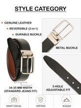 Load image into Gallery viewer, Teakwood Men's Premium Genuine Leather 2-in-1 Reversible Belt | Black &amp; Brown Fine Leather Finish | Silver Radius Pin Buckle | Adjustable 35 mm Dress Belt for Formal, Casual, Office &amp; Business Wear
