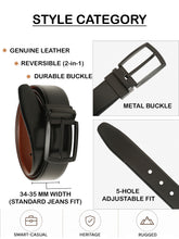 Load image into Gallery viewer, Teakwood Men's Premium Genuine Leather 2-in-1 Reversible Belt | Black &amp; Brown Fine Leather Finish | Matte Black Contour Pin Buckle | Adjustable 35 mm Dress Belt for Formal, Casual, Office &amp; Business Wear
