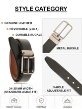 Load image into Gallery viewer, Teakwood Men's Premium Genuine Leather 2-in-1 Reversible Belt | Black &amp; Brown Fine Leather Finish |Nickle Black Radius Pin Buckle | Adjustable 35 mm Dress Belt for Formal, Casual, Office &amp; Business Wear
