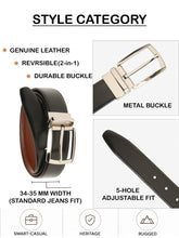 Load image into Gallery viewer, Teakwood Men's Premium Genuine Leather 2-in-1 Reversible Belt | Black &amp; Brown Natural Grain Leather Finish |Nickel  Black Slim Frame Pin Buckle | Adjustable 35 mm Dress Belt for Formal, Casual, Office &amp; Business Wear
